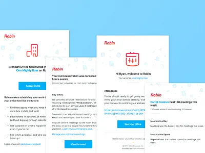 Fresh New Emails 📧 conference rooms emails event email invite robin room booking scheduling stats