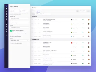 Agenda View agenda app calendar desktop filter list saas table ui ux view web