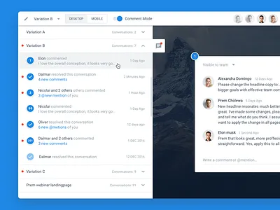 Instapage Collaboration Project - Comments Feed collaboration design instapage ui user interface ux