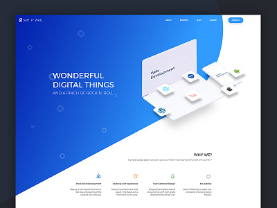 Website design for IT Company about us blog blue carrer contact us landing page minimal mockup services website
