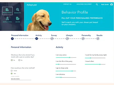 Pet Adoption UX Case Study - Behavior Profile Visual