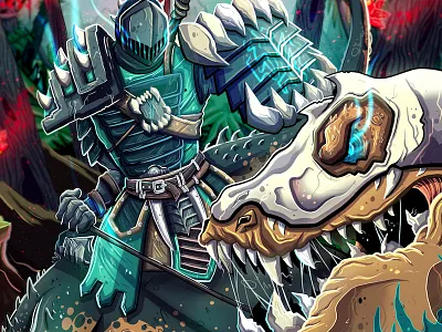 Dinosaur Knight animation armor characterdesign conceptart dinosaur game knight prehistoric shield skull weapon