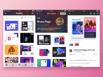 Dribbble app concept iOS 11 🏀 app colors concept design dribbble dribbble app fluent icon ios ios 11 portfolio profile