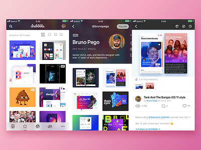 Dribbble app concept iOS 11 🏀 app colors concept design dribbble dribbble app fluent icon ios ios 11 portfolio profile