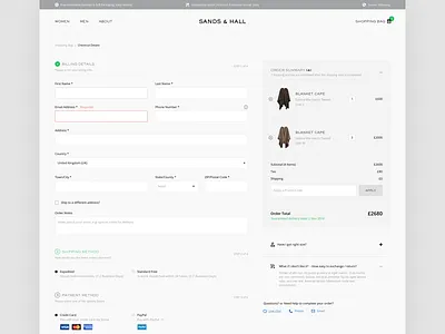 Checkout Design for SandsandHall.com - Online Boutique app boutique branding concept cart design ecommerce layout sandsandhall typography ui ux web