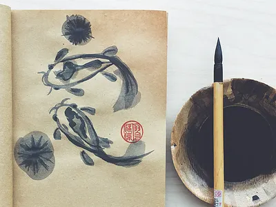Koi Fish brush chinese fish ink koi painting