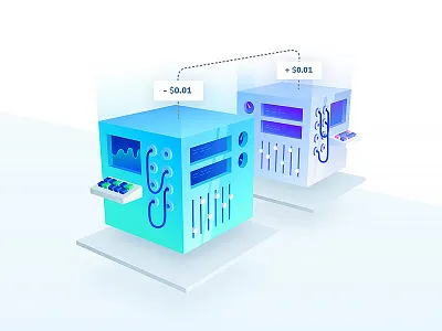 Feeless Micropayments Illustration blockchain crypto cube ethereum fee gradient illustration micro payments