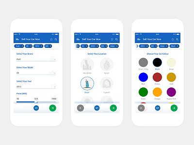 #1- Sell Your Car Screens app brand car carmudi colourful design ios location purchase sell ui ux