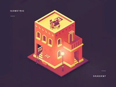 Sunset 3d app buildings city color gradient illustration interface isometric ui vector web