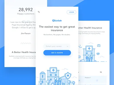 Getsafe Mobile Landing Page health hospital house icons illustration insurrance line art typography web