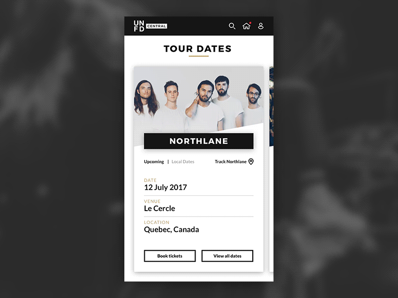 UNFD CENTRAL APP CONCEPT app cards event list music ticket ui unfd ux