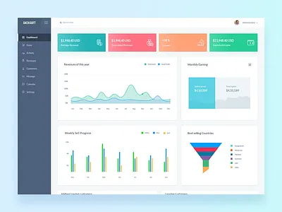 Dsoft Revenues analytics chart filter funnel listing revenues sales statistics table