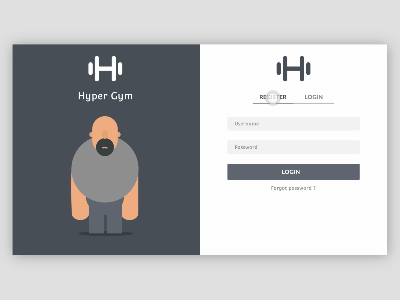 Gym app Login & Register form concept animation character character animation fitness app gym gym app illustration login login form register signup web design