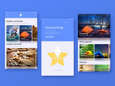 Outdoor activities app app design experience mobile onboarding photo rating travel ui ux