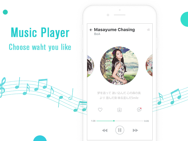 Music Player dynamic effect flat music player ui ux