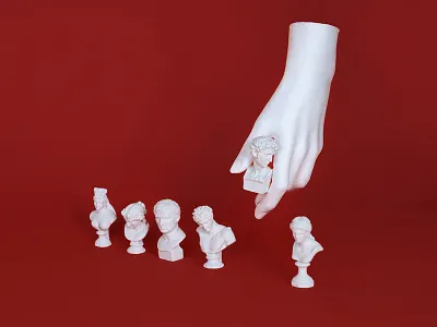 Hiring process art direction color hand heads hiring photography red set design white