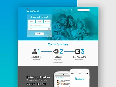 Saúde Já Home app doctor health home homepage landing medicine site ui ux