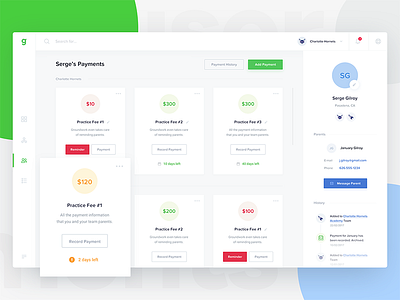 Groundwork - User Payments card credit dashboard illustration parents payment profile sport team timeline user website