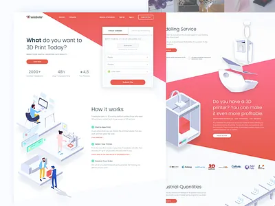 3D Printing Marketplace Website 3d 3d print 3d printer 3d printing angles colorful gradient homepage illustration isometric marketplace website