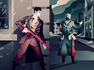 1940 character design dunkirk flat history illustration landscape movie noir vector war weapon
