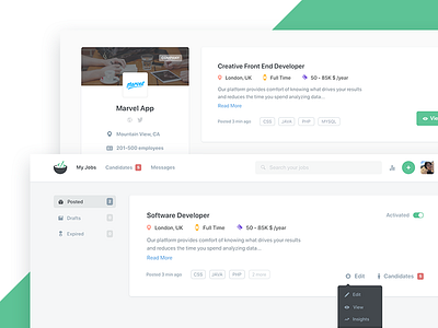 Hungry Techs on Product Hunt apply candidates companies dashboard hiring jobs product hunt profile programmers ui ux