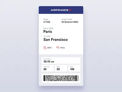 Daily UI #024 - Boarding Pass 024 air france boarding pass clean ui dailyui paris plane san fransisco sketch ui design ux design