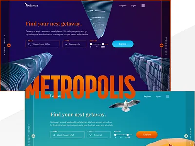 Getaway — Travel Site beach city hero locations search travel tropical ui urban user interface web design
