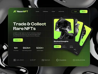NeonNFT: NFT Marketplace Experience blockchain crypto cryptoart design concept gradient green inspiration landing page modern neon nft nft collection nft marketplace nftart nftdesign ui ui ux design web design website website design
