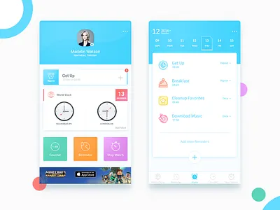 Alarm Reminder App alarm android app calender clock reminder stopwatch ui kit