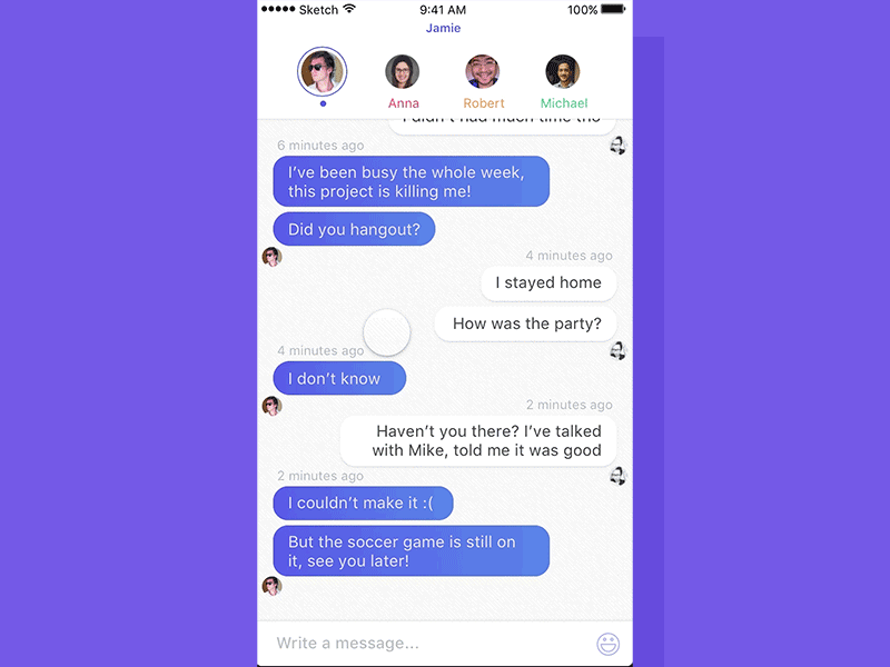 Chat app multiple conversations app chat experiment framer interactive ios prototyping swipe ui ux