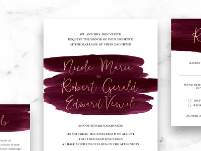 Wedding Stationery foil gold paint rose stationery wedding wine