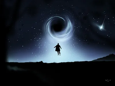 Anywhere black hole digital art landscape leafs painting star tree