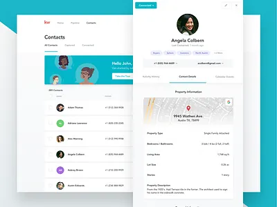 CRM - Contact Profiles clean crm database interface map profile real estate ui ux