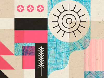 Nature geometric illustration modern nature outdoors poster print sun tree wood