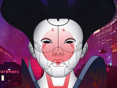 Geisha from ghost in the shell - WIP art concept geisha ghostintheshell graphicdesign mask movie namadko red ukraine vector
