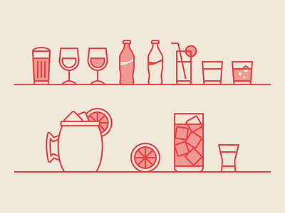 Drinks beer cola freebee icons lemon cocktail wine