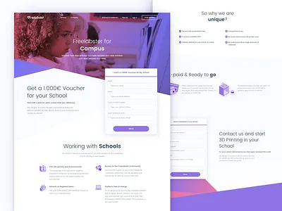 3d Printing Marketplace Website - Campus Landing Page 3d 3d print 3d printer 3d printing colorful illustration kids landing page marketplace modelling school website
