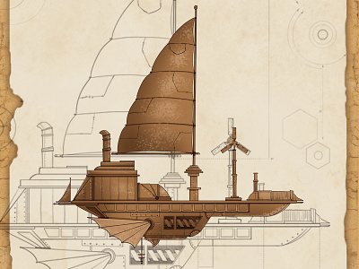 Steampunk world map design digital illustration ship steampunk vintage