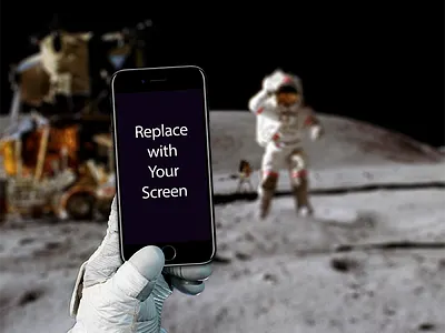 iPhone on the moon - Mockup Freebie free mockup freebie hand mockup holding iphone7 mockup moon space