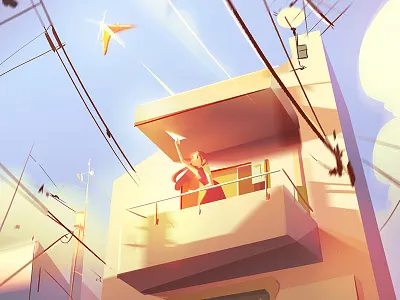 Paper Airplane airplane balcony character concept art digital environment illustration japan photoshop visual development