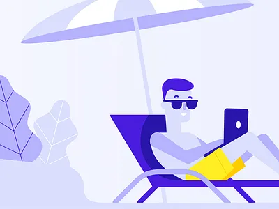 Remote Working beach bemind blog illustration laptop remote summer tech working