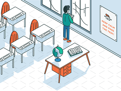 Empty classroom book character classroom design desk illustration isometric poster robot student teacher window