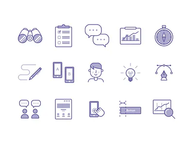 UX/UI icons analytics binocular compass guidelines icon interviews set sketching survey ui ux