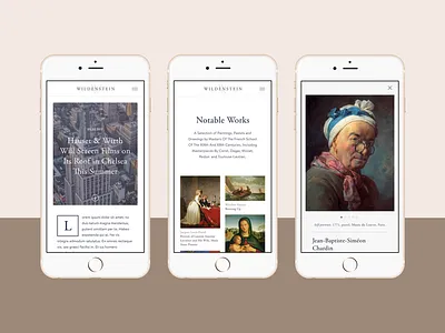 Art Dealer Mobile UI blog editorial layout mobile ui web design
