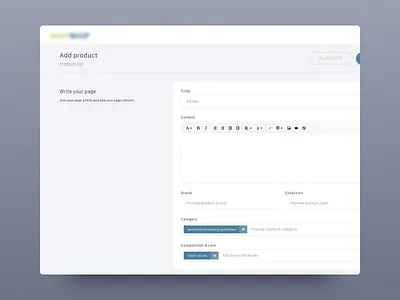 SNAP UI - add new product add product clean cms feed flat interaction modern product list ui user experience user interface ux
