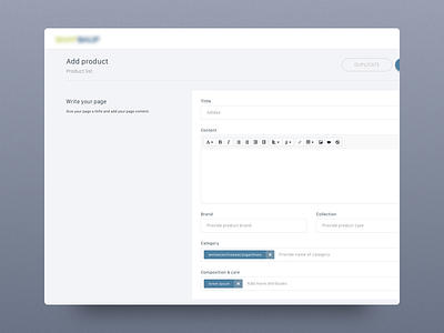 SNAP UI - add new product add product clean cms feed flat interaction modern product list ui user experience user interface ux