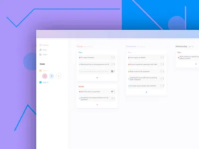 Planning App blue cards daily dashboard flat planning web