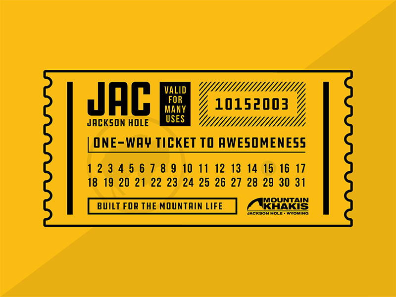One-Way Ticket to Awesomeness adventure animation bison branding charlotte denver design illustration jackson hole mountains stamp stickers tickets typography vector