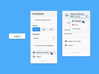 Sprint Iterations dropdown logout menu status