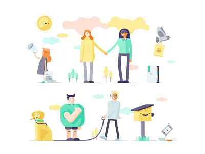 Uniting Care Illustrations character design disability care flat illustration friendly design fun characters health care mental health poster poster design simple design vector illustration